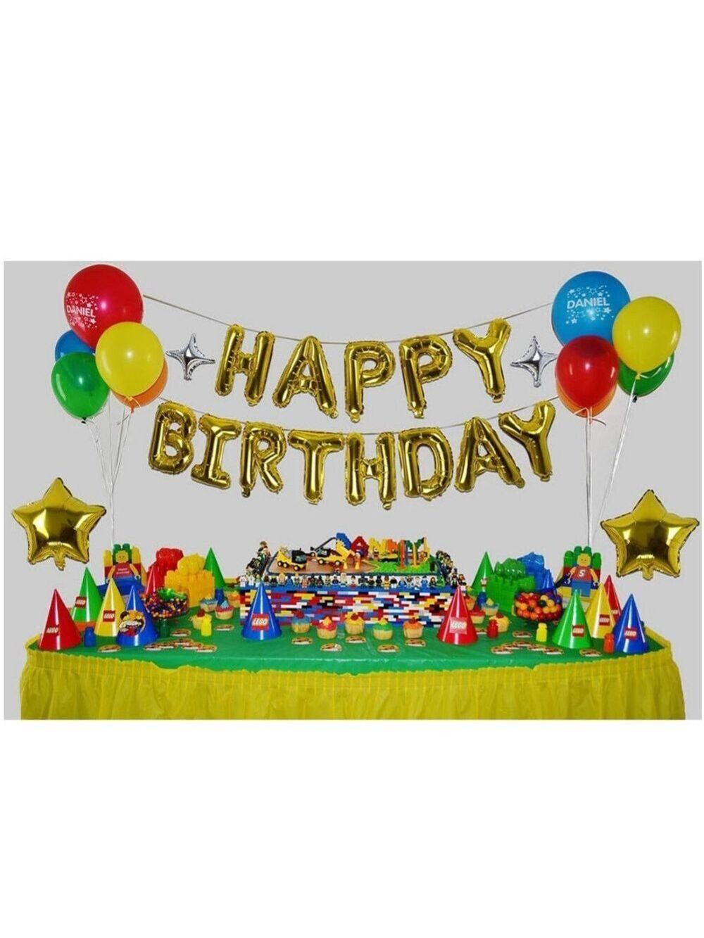 Happy Birthday Gold Foil Balloon set & stars - Picture 2 of 3